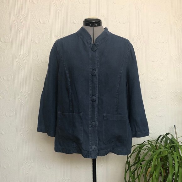 Seasalt Bullfinch linen cropped jacket in blue worker style size 14 UK or 10 US - Picture 1 of 2